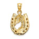 14K Brown Enameled Horse Head In Horseshoe Charm - Image 4