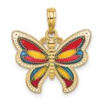 14K Multi-Color Enameled Beaded Wings Butterfly Charm