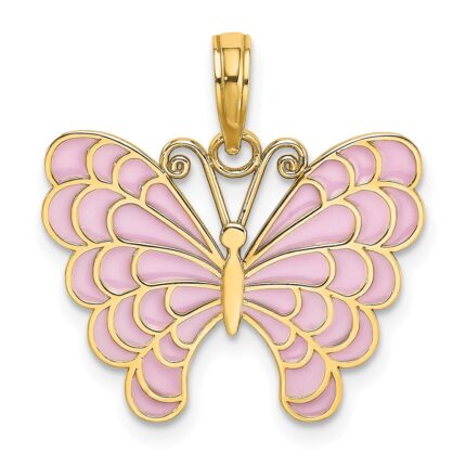 14K Lavender Enameled Butterfly Pendant