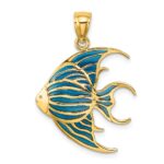 14K Blue Enameled Angelfish Charm