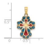 14K Blue/White/Red Enameled with Lacey Trim Cross Charm - Image 3
