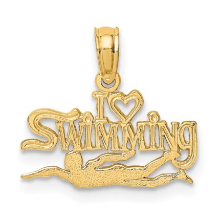 14K Polished  I HEART SWIMMING Charm