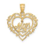14K Polished MOM Dangle in Fancy Heart Pendant