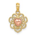 14k Yellow and Rose Polished and Textured Heart Charm