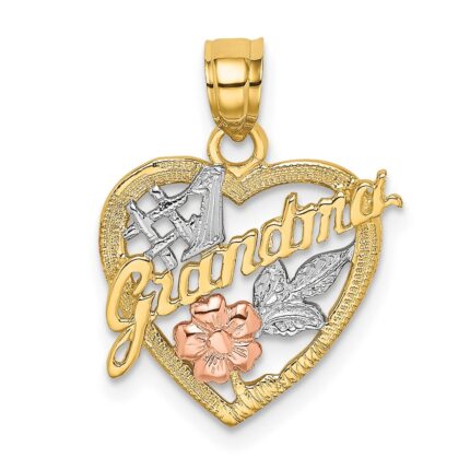 14k Two-tone with White Rhodium #1 GRANDMA In Heart Charm