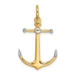 14K and White Rhodium 3-D Anchor with Long T-Bar and Shackle Bail Charm