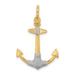 14K and White Rhodium 3-D Textured Anchor with Shackle Bail Charm