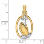 14K and White Rhodium Praying Hands and Cross Oval Charm - Image 4