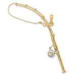14K and White Rhodium 3-D Moveable Fishing Pole with Reel Charm