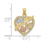 14K Two-tone with White Rhodium #1 MOTHER Heart with Flower Charm - Image 3
