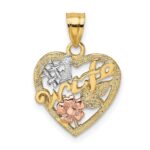 14k Two-Tone with White Rhodium #1 WIFE In Heart with Flower Charm