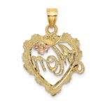14k Two-tone with White Rhodium MOM in Heart with Flower Charm - Image 4