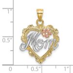 14k Two-tone with White Rhodium MOM in Heart with Flower Charm - Image 3