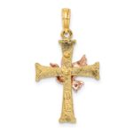 14k Two-tone Textured Finish Cross with Dove Charm - Image 4