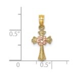 14k Two-Tone Cross with Small Flower Charm - Image 3