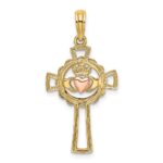 14K Two-Tone Claddagh Cross Charm