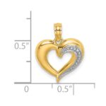 14k and White Rhodium Polished and Textured Heart Charm - Image 3