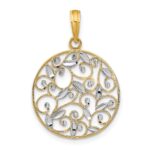 14K and White Rhodium Diamond-cut Filigree Round Charm