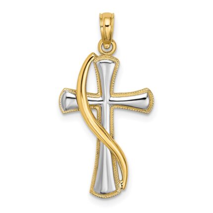 14K with White Rhodium Cross with Drape Charm