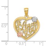 14k Two-tone and White Rhodium I LOVE YOU Heart with Flowers Charm - Image 4