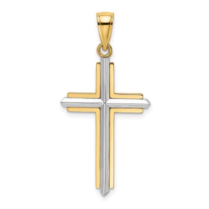 14K Two-tone Polished Cross Charm