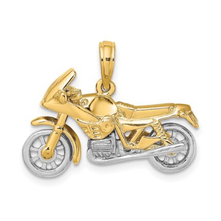 14k Two-tone 3-D Motorcycle with Moveable Wheels Pendant