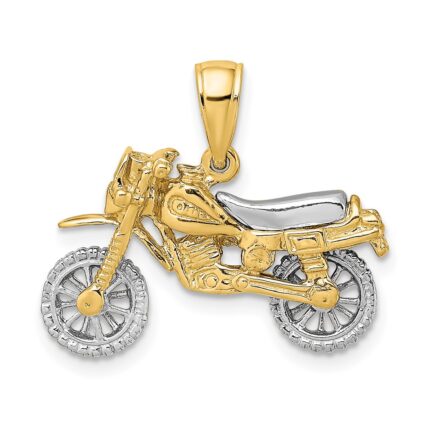 14k Two-tone 3-D Dirt Bike Motorcycle with Moveable Wheels Charm