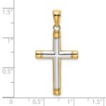 14K and White Rhodium Polished Tubular Cross Charm - Image 3