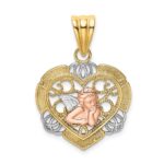 14K Two-tone with White Rhodium Angel In Heart Charm