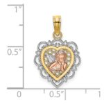 14K Two-tone and White Rhodium Small Angel In Scalloped Edge Heart Charm - Image 3