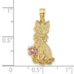 14k Two-Tone Sitting Cat with Bow and Flower Charm - Image 3