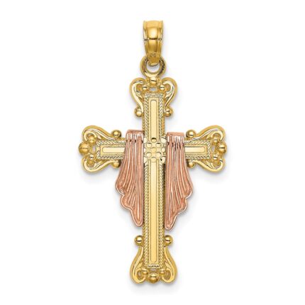 14k Two-Tone Cross with Drape Charm