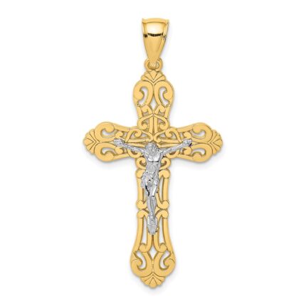 14K Two-tone Crucifix with Scrolled Tips Charm