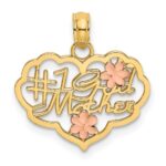 14k Two-Tone Diamond-cut #1 GOD MOTHER and Flowers In Heart Charm
