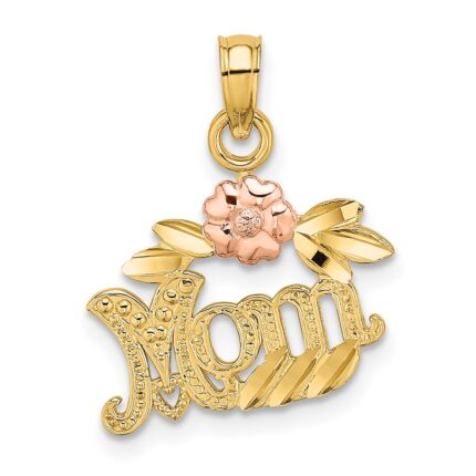 14k Two-Tone Textured Flower MOM Charm