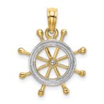 14K and White Rhodium 2-D Ship Wheel Charm