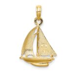 14K and White Rhodium 3-D Polished Sailboat Charm - Image 4