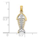 14K and White Rhodium 3-D Fishbone Charm - Image 3