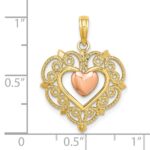 14k Yellow and Rose Heart Dangle with Lace Border Charm - Image 3