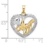 14k with White Rhodium Textured #1 MOM In Heart Charm - Image 3