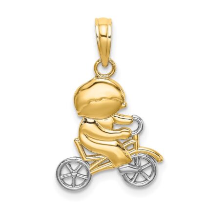 14k and White Rhodium Little Boy On Bicycle Charm