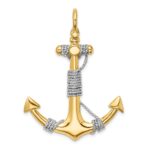 14K and White Rhodium 3-D Large Anchor with Wrapped Rope Charm - Image 4