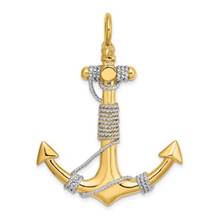 14K and White Rhodium 3-D Large Anchor with Wrapped Rope Charm