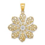 14K and White Rhodium Diamond-cut Flower Pendant