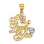 14k Two-tone and White Rhodium I LOVE YOU with Flowers Charm
