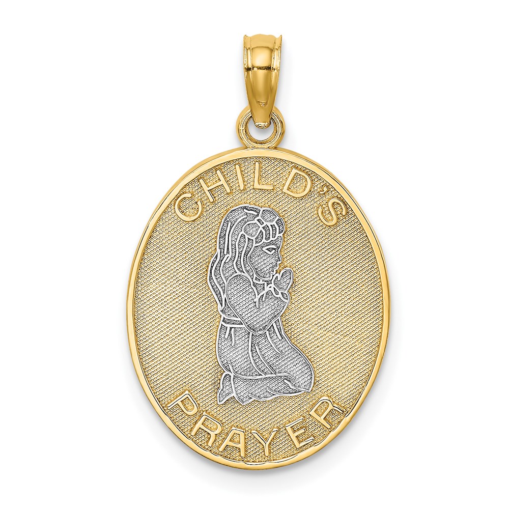 K9291.jpg 14k and White Rhodium Reversible CHILDS PRAYER Girl/NOW I LAY ME DOWN TO SLEEP Charm - Image 1