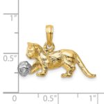14k Two-Tone 3-D Cat Playing with Moveable Ball Charm - Image 3