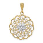 14K and White Rhodium Diamond-cut Scalloped Wave Charm