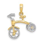14k Two-tone 3-D Tricycle with Moveable Handlebars and Wheels Charm - Image 4