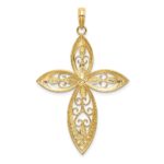 14K with Rhodium Beaded Filigree Cross Charm - Image 4